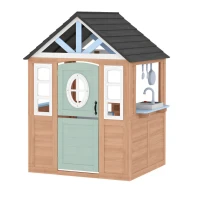 AIYAPLAY Wooden Playhouse for Kids, Wendy House with Pet Door, Play Kitchen, Half Door and Windows for Indoor Outdoor, Ages 2+(m-10)