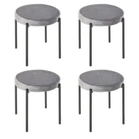 HOMCOM Banquetas para Sala de Jantar Conjunto de 4, Banquetas Empilháveis em Metal com Acabamento em Veludo, Banquetas Estofadas para Cozinha e Sala, Cinza(m-1)