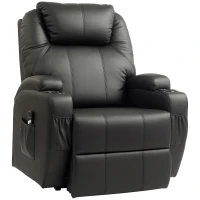 HOMCOM Poltrona de TV com ajuda elétrica para levantar, poltrona relax com função de deitar, controle remoto, porta-copos, bolso lateral, apoio para os pés, couro sintético, preto(m-7)