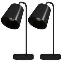 HOMCOM Set van 2 Moderne Tafellampen met USB-A- & USB-C-poort – Voor Slaapkamer, Woonkamer & Kantoor, Zwart(m-1)