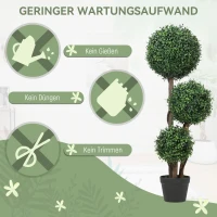 HOMCOM Kunstplant Buxusbol drievoudig, kunstplant met houten stam in pot, 30 x 30 x 100 cm, Groen(m-6)