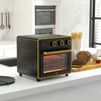HOMCOM Miniforno, 20 L, fritura sem óleo, grelhar, assar, circulação de ar, 90-230° C, temporizador, 1400 W, preto+ouro(m-6)