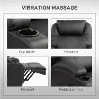 HOMCOM Poltrona de TV com ajuda elétrica para levantar, poltrona relax com função de deitar, controle remoto, porta-copos, bolso lateral, apoio para os pés, couro sintético, preto(m-4)