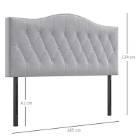 HOMCOM Cabeceira Estofada para Cama, Encosto em Veludo Cinza, Estrutura em Choupo, 185 x 8 x 134 cm(m-3)