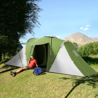 Outsunny Large Camping Tent Tunnel Tent with 2 Bedroom and Living Area, 2000mm Waterproof, Portable with Bag for 4-6 Man, Green(m-14)