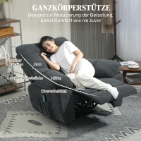 HOMCOM Poltrona reclinável, Poltrona de massagem estofada com 8 pontos de vibração, apoio de pés ajustável, bolso lateral, poltrona reclinável, Cinza(m-4)