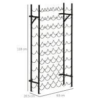 HOMCOM Estante de vinhos para 60 garrafas, prateleira metálica para garrafas, 63 x 20,5 x 118 cm Preto(m-3)