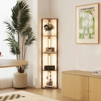 HOMCOM LED vloerlamp met planken, 5-laags dimbaar, moderne vloerlamp met 3 helderheidsstanden en voetschakelaar, rustiek bruin(m-8)