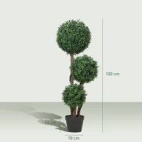 HOMCOM Kunstplant Buxusbol drievoudig, kunstplant met houten stam in pot, 30 x 30 x 100 cm, Groen(m-3)