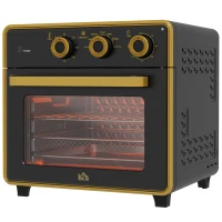 HOMCOM Miniforno, 20 L, fritura sem óleo, grelhar, assar, circulação de ar, 90-230° C, temporizador, 1400 W, preto+ouro(m-7)