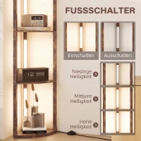 HOMCOM LED vloerlamp met planken, 5-laags dimbaar, moderne vloerlamp met 3 helderheidsstanden en voetschakelaar, rustiek bruin(m-7)
