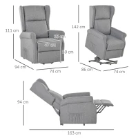 HOMCOM Poltrona relax, ajuda para levantar, função de deitar, até 200kg, 72,5x94x109cm, Cinza(m-3)
