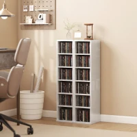 HOMCOM Set of 2 CD Media Display Shelf Unit Tower Rack with Adjustable Shelves, High Gloss White(m-2)