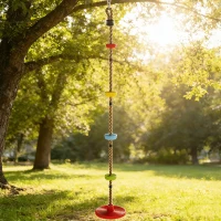 AIYAPLAY Corde d'escalade Balancoire 1,9 m, Balançoire Disque pour Enfants avec Plateforme, Sangle et Mousqueton, Rouge(m-2)