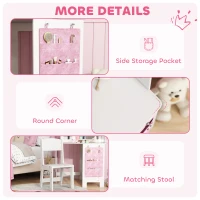 AIYAPLAY Kids Dressing Table and Stool Set, Girls Vanity Table with 2-Colour LED Lights, Tri-Folding Mirror, White(m-7)