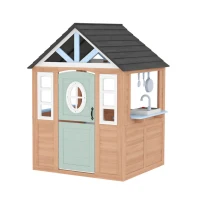 AIYAPLAY Wooden Playhouse for Kids, Wendy House with Pet Door, Play Kitchen, Half Door and Windows for Indoor Outdoor, Ages 2+(m-11)
