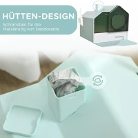 PawHut Kattenbak, Hutontwerp, 1 zeefmat, 1 schepje, uitneembare bodembak, Groen + Wit(m-4)