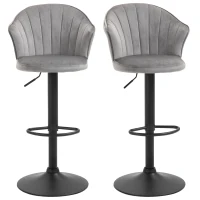 HOMCOM Conjunto de 2 banquetas de bar giratórias com encosto Toque em veludo Banqueta bistrô com altura ajustável Sem braços Espuma Cinza 54 x 56 x 91-111 cm(m-6)