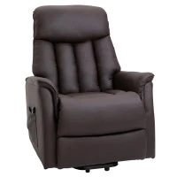 HOMCOM Poltrona Relax Elétrica com Auxílio de Elevação, Função de Cama, Poltrona de TV com Apoio para Pés, Bolso Lateral, Controle Remoto, para Sala de Estar, até 150 kg, Couro Sintético, Marrom(m-7)