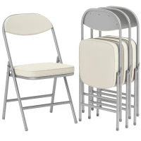 HOMCOM 4er-Set gepolsterte Klappstühle, Faltbare Stühle mit Cordbezug, Rückenlehne, Metallrahmen, Cremeweiß(m-11)