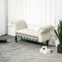 HOMCOM Banco estofado, banco, design vintage, até 150 kg, 117x40x58 cm, bege(m-6)