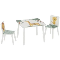 AIYAPLAY Table enfant avec chaise, ensemble table et 2 chaises enfant en bois, motifs animaux, 60 x 60 x 44 cm, vert(m-1)