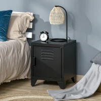 HOMCOM Mesa de cabeceira, mesa lateral com prateleira ajustável, porta, armário para quarto, sala de estar, metal, preto, 50 x 40 x 47,5 cm(m-2)