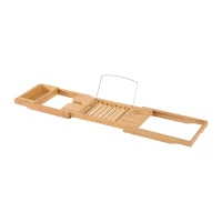 HOMCOM Prateleira para banheira em bambu tabuleiro ajustável para banheira para livro, iPad, telefone, SPA(m-1)