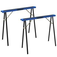 HOMCOM Set van 2 stevige, inklapbare metalen schragen voor timmerwerk en doe-het-zelf projecten, Blauw en Zwart