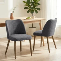 HOMCOM Dining Chairs Set of 2, Linen Upholstered Kitchen Chairs with Padded Seat, Curved Backrest, Rubberwood Legs, Dark Grey(m-10)