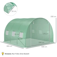Outsunny Vervangfolie voor 3x3x2 m Kas, Stevig, Scheurbestendig, 6 Ramen, Deur, Groen(m-3)