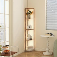 HOMCOM LED vloerlamp met planken, 5-laags dimbaar, moderne vloerlamp met 3 helderheidsstanden en voetschakelaar, rustiek bruin(m-2)