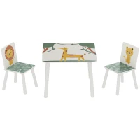 AIYAPLAY Table enfant avec chaise, ensemble table et 2 chaises enfant en bois, motifs animaux, 60 x 60 x 44 cm, vert(m-12)