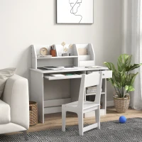 ZONEKIZ Bureau enfant avec chaise ergonomique avec clavier coulissant tiroir niches et étagères ouvertes 90 x 45 x 90 cm blanc(m-2)