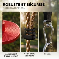 AIYAPLAY Corde d'escalade Balancoire 1,9 m, Balançoire Disque pour Enfants avec Plateforme, Sangle et Mousqueton, Rouge(m-5)
