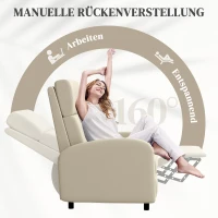 HOMCOM Relaxfauteuil Televisiefauteuil, Uitklapbare Voetsteun, Kantelbaar tot 160°, 64 x 86 x 102 cm, Crème(m-4)