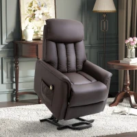 HOMCOM Poltrona Relax Elétrica com Auxílio de Elevação, Função de Cama, Poltrona de TV com Apoio para Pés, Bolso Lateral, Controle Remoto, para Sala de Estar, até 150 kg, Couro Sintético, Marrom(m-2)