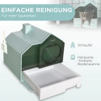PawHut Kattenbak, Hutontwerp, 1 zeefmat, 1 schepje, uitneembare bodembak, Groen + Wit(m-5)