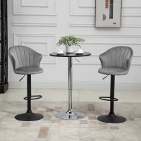 HOMCOM Conjunto de 2 banquetas de bar giratórias com encosto Toque em veludo Banqueta bistrô com altura ajustável Sem braços Espuma Cinza 54 x 56 x 91-111 cm(m-2)