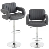 HOMCOM Bar Stools Adjustable Swivel Kitchen Chairs with Backrest Armrest Set of 2 PU Leather Grey(m-1)
