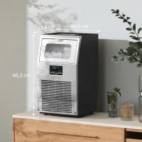 HOMCOM Máquina de Gelo Comercial Iluminação LED Indicadores Fáceis de Ler com Pá Prata(m-3)