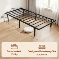 HOMCOM Bedframe met Opbergruimte, Metalen Frame, zonder lattenbodem, 90 x 200 cm(m-3)