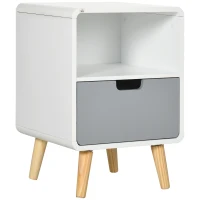 HOMCOM Mesa de cabeceira, design escandinavo, grande gaveta, acabamento resistente à água, 40 x 38 x 58 cm, Branco(m-6)