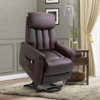 HOMCOM Poltrona Relax Elétrica com Auxílio de Elevação, Função de Cama, Poltrona de TV com Apoio para Pés, Bolso Lateral, Controle Remoto, para Sala de Estar, até 150 kg, Couro Sintético, Marrom(m-6)