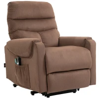 HOMCOM Poltrona de TV Elevatória Elétrica, Poltrona de Massagem com Função de Reclinar e Aquecimento, Poltrona Relax Ajustável com Controle Remoto e Bolso Lateral Tecido de Poliéster Marrom(m-7)