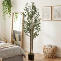 HOMCOM Decorative Artificial Plant, 175 cm Silk Olive Tree with 787 Leaves in Cement Pot, Fake Plant(m-14)