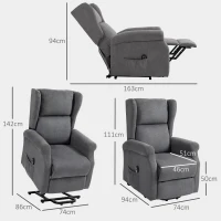HOMCOM Poltrona relax, Assistência para levantar, Função de deitar, até 200kg, 72,5x94x109cm, Cinzento escuro(m-3)