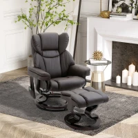 HOMCOM Poltrona Relax com Puff, Poltrona de TV giratória 360° com Massagem, Reclinável, Poltrona de Massagem com Bolso Lateral, Estofado em Pele Sintética para Sala de Estar Marrom(m-2)