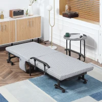 HOMCOM Cama dobrável, Cama de hóspedes, encosto reclinável, apoios de braço, 8 rodízios, estrutura de aço, cinza claro+preto, 190 x 76 x 33cm(m-2)