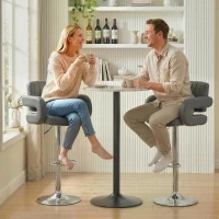 HOMCOM Bar Stools Adjustable Swivel Kitchen Chairs with Backrest Armrest Set of 2 PU Leather Grey(m-8)